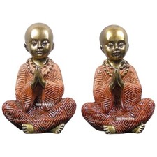 Meditating Praying Monks Ornament Buddha Monk Figurine Zen Home Decor SET OF 2
