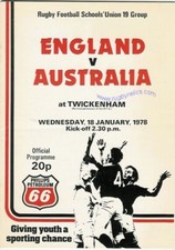 England v Australia Schools Senior under 19 18 Jan 1978 Australi RUGBY PROGRAMME