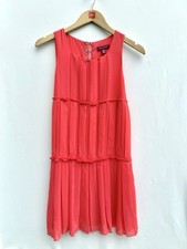 Ted Baker Square Neck Pleated Dress TB 1 UK 8 Evening Party Occassion Red Pink