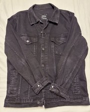 Zara Man Mens Size MEDIUM M Black Denim Trucker Jacket Coat 