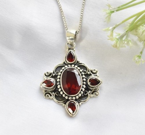 Garnet pendant oval gemstone - garnet,