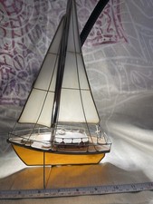 Decorative Boat Ornament with Sails and Hull Made From Coloured Glass On  Stand