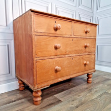 Antique Pine Rustic Solid Chest Of Drawers Country Farmhouse - Victorian Kitchen