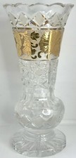 Vintage Bohemian Czech Crystal Vase 24ct Gold Plated 10 Inches
