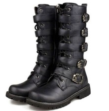Mens Rock Punk Boots Goth Ankle Mid-Calf Lace-up Biker Buckle Shoes Tall Boots
