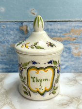 Vintage French Chemist Hand Painted Floral Thym Herb/ Apothecary Jar, Signed
