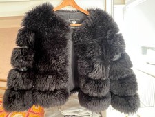 Black Faux Fur Short Jacket - VGC - size XL - 12/14 ?