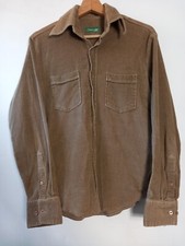 Alha tabi light brown camel needle pin cord stretchy shirt pockets sz M *flaws*