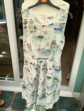 Cath Kidston uk 10 fit and flare sleeveless dress english boat theme lined vgc