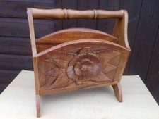 Vintage Hand Carved Magazine Rack Wooden Paper Rack USED - CARVED BOTH SIDES
