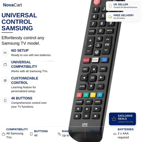 Remote for samsung black - tv,