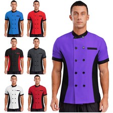 UK Men Short Sleeve Chef Jacket Hotel Restaurant Kitchen Cook Chef Coat Uniforms