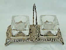 Antique French 800 Silver Double Salt Cellar Stand with Glass Bowls