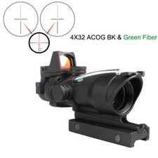 Optics Rifle Scope 4X32 ACOG Green/Red Fiber Sights with Red Dot Sight Set
