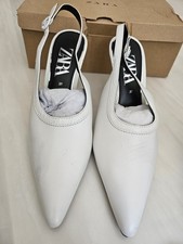 Zara White Leather Slingbacks