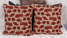 2x Signare Poppy Flower Tapestry Duck feather Sofa Cushions 16" x 16".