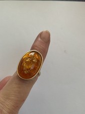 GOLD color ring With honey color resin and gold flakes - adjustable