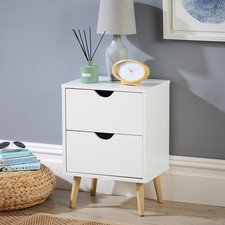 2 Drawer Bedside Cabinet Wooden Lamp Table Nightstand Scandi Legs White Seconds