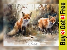 Serene Woodland Fox Watercolor, Painting Print 5"x7" on Matte Paper