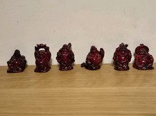 Set Of 6 Small 5cm Red  Chinese Buddha  Resin Figurines/Ornaments/Zen/Feng