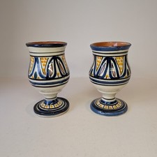 Vintage Pair Of Moroccan Goblets Earthenware Glazed Studio Art Pottery Marked GC