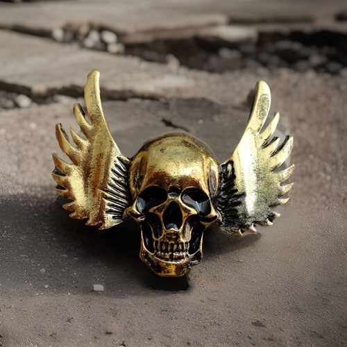 Winged skull biker pin - winged,