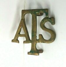 WW2 ATS Auxiliary Territorial Service brass shoulder title Verdigris 21x21mm 