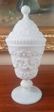 Vintage Imperial - Fostoria Style 9" Inch Milk Glass Covered Goblet Candy Dish