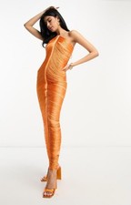 ASOS DESIGN Womens Fringe Drape Halter Maxi Dress In Hot Orange RRP £125