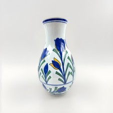 Vintage Ceramic Vase Blue Iris Flower Design Hand Painted Art Deco Style Medium