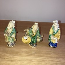 Mudmen Figurines Chinese Antique Shiwan Mudman Sage Figurines 4.5" Tall Set Of 3