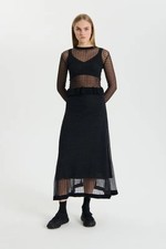 Cecilie Bahnsen Gemma Skirt Black Sheer Grid Knit Maxi L