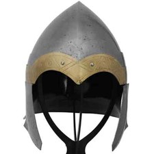 Medieval Roman Helmet Brass Accents Conical Steel Knights Headgear