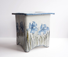 COLIN KELLAM Studio Pottery - Large Stoneware Planter with Iris Decoration, 30cm