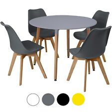 Circular Dining Table Set Four 4 Dinner Kitchen Chairs Grey Solid Beech Wood