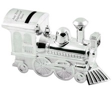 Personalised Engraved Silver-plated Train Bank Money Box