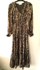 Primark Taupe Grey & Beige Long Sleeve V Neck Fully Lined Maxi Dress fit 12(New