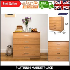 Beech 4 Drawer Chest of Drawers - Modern Bedroom Furniture with Anti-Bowing S...