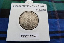 VERY FINE? 1943 SCOTTISH SHILLING  (Silver .500)  George VI pre 1947