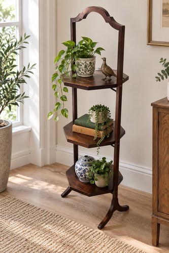 Antique oak tier plant stand - oak, 3