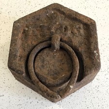 Original Weathered OLD FRENCH Cast Iron 2kg Hexagonal Weight Paperweight Scales.