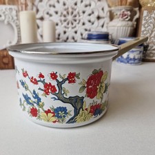Vintage 1960's Enamelware Dutch  Cooking Pot Groovy Flower Power Pot No Lid
