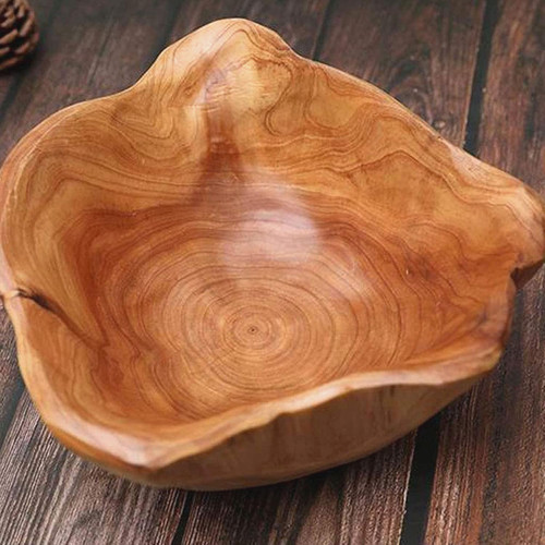 Rustic carved medium wood bowl - rustic,