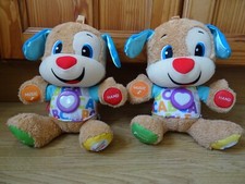 2 x Fisher Price Plush SMART STAGES PUPPIES with sounds Soft Toys - Blue Ears