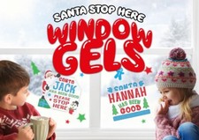 Personalised Name Window Gel Stickers Christmas Santa Stop Here Girls Boys Home