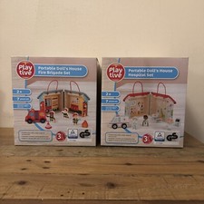 Playtive 2 Set Portable Wooden Doll House Sets- Hospital & Fire Station Brigade