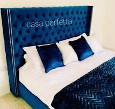 Wing Back Chesterfield Headboard 4ft6 double plush  Velvet blue New !!!