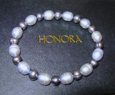 HONORA BLACK OIL ON WATER+ SILVER GREY CULTURED FRESHWATER PEARL BRACELET QVC