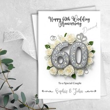 Personalised 60th Diamond Wedding Anniversary Card For Couple , Husband , Wife