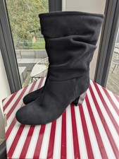 Fat Face Black Suede Leather Pull on Slouch Calf Boots Shoes UK 7 EUR 40 Heeled